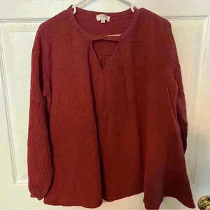 Umgee Cranberry Red Gauze Long Sleeved Blouse Size Medium oversized flowy fit.